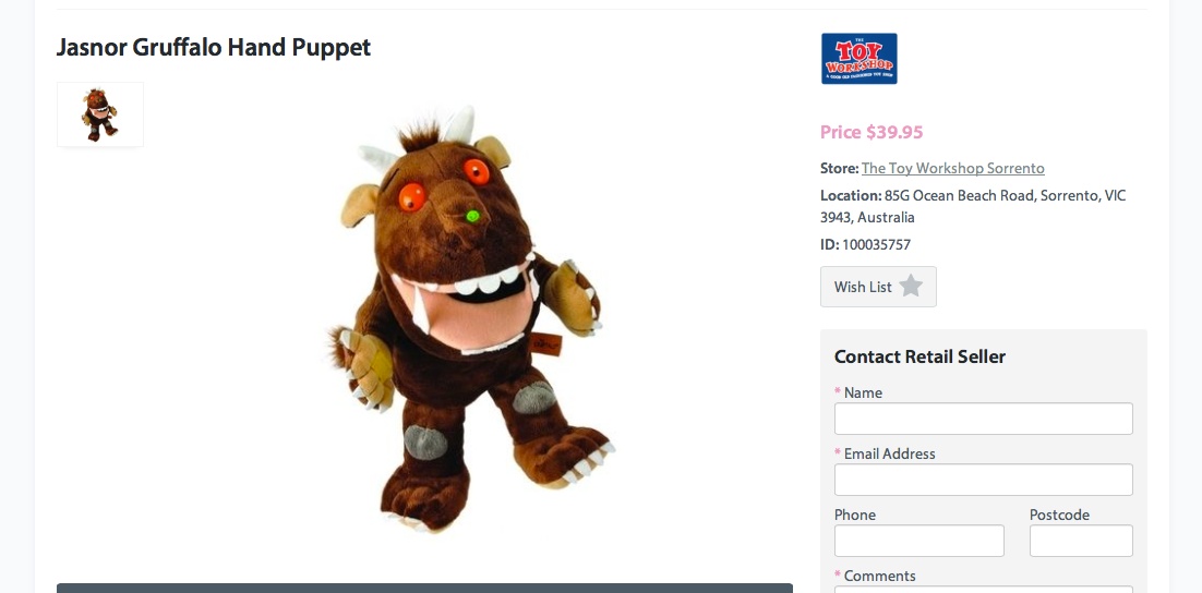 Buy Jasnor Gruffalo Hand Puppet  Jasnor  Puppets Bike Accessory for Sale in Sorrento  VIC