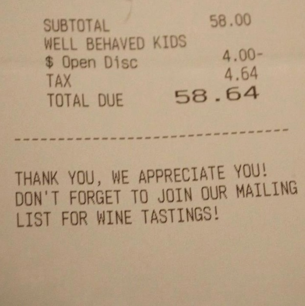 restaurant receipt well behaved kids farthoven