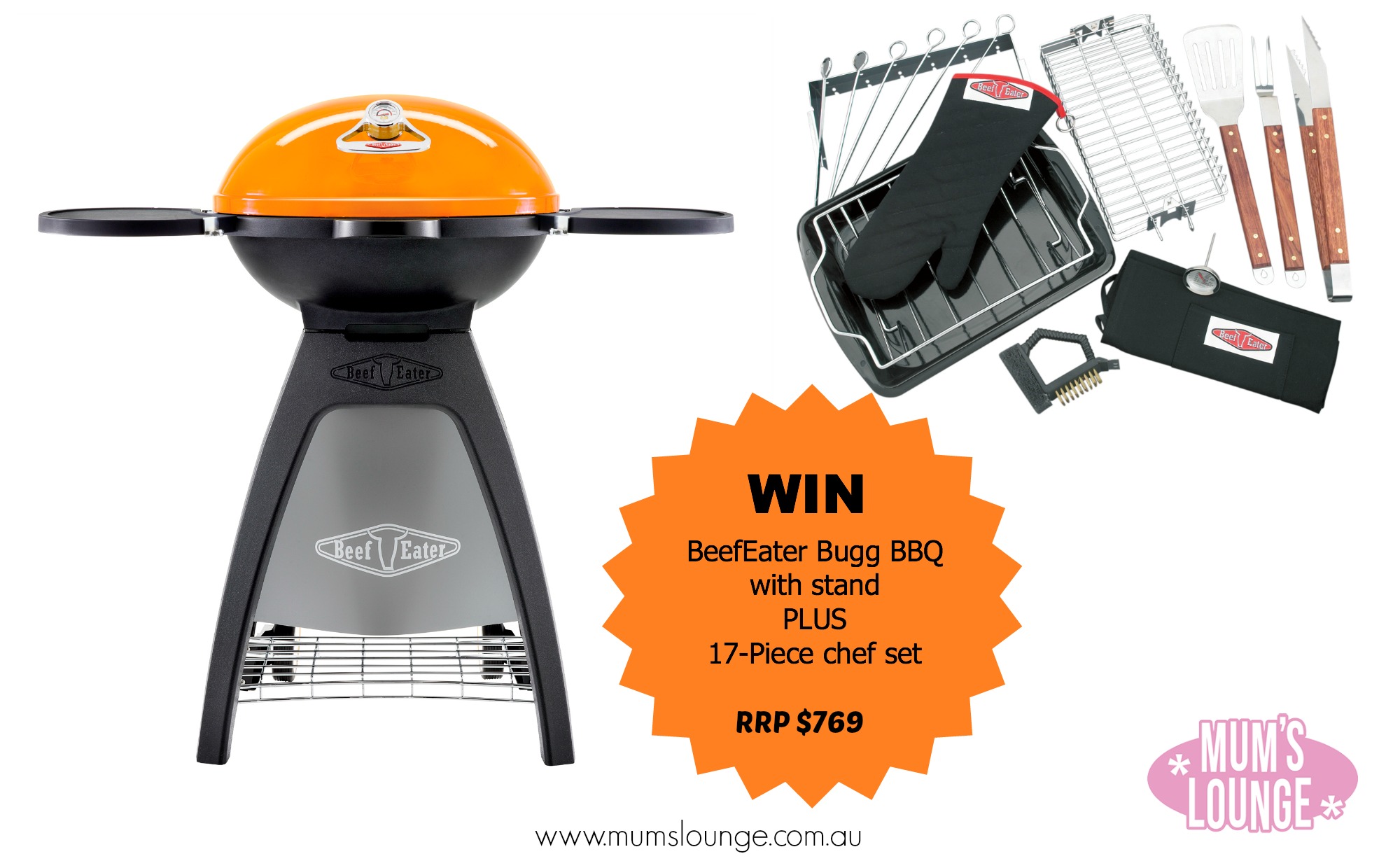 WIN 1 of 2 Beefeater BUGG BBQS with stand and a 17-piece chef set ...