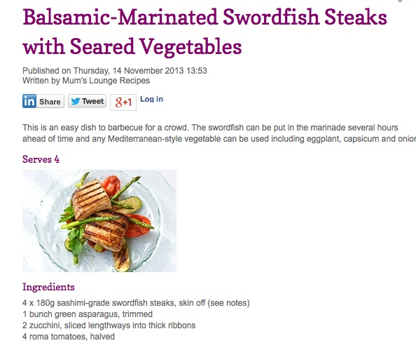 Balsamic-Marinated Swordfish Steaks with Seared Vegetables Food