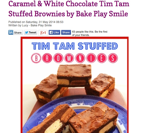 Caramel White Chocolate Tim Tam Stuffed Brownies by Bake Play Smile Food