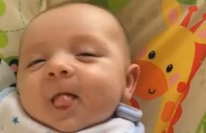 Seven_week_old_baby_says_hello_to_mum
