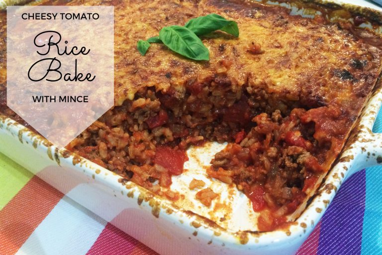 cheesy tomato rice bake with mince