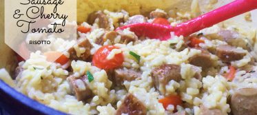 oven baked sausage and cherry tomato risotto