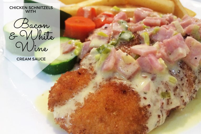 chicken schnitzels bacon white wine sauce