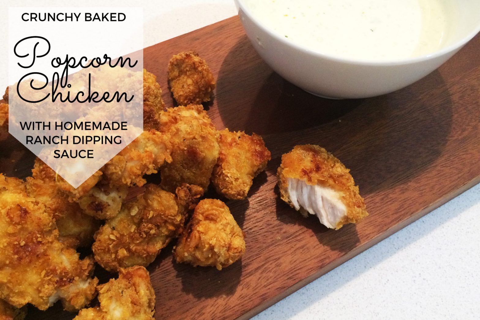 Crunchy Baked Popcorn Chicken with Homemade Ranch Dipping Sauce Mumslounge