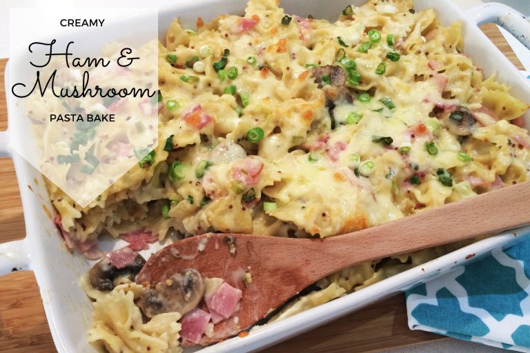 creamy ham & mushroom pasta bake