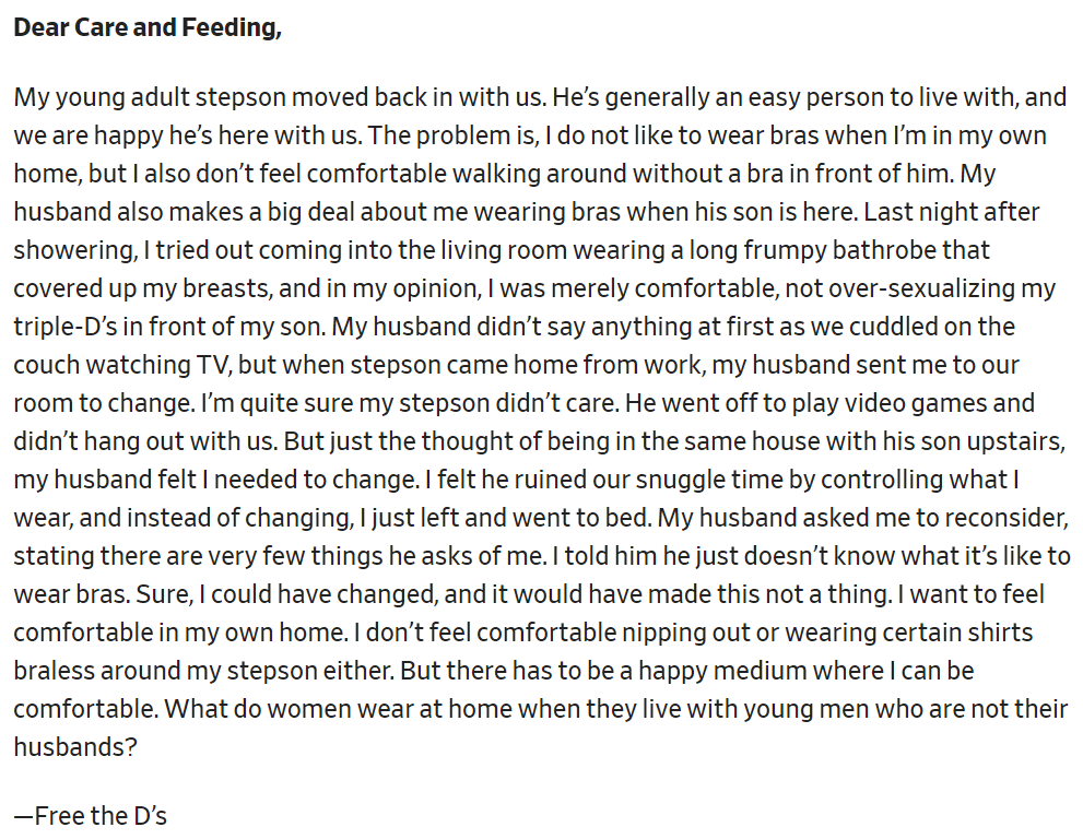 Wife Says That Her Husband Demands That She Wear a Bra Around Her Stepson -  Mumslounge