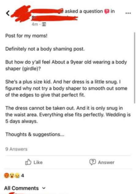 Bride asks Facebook if it's OK to make 9-year-old don shapewear