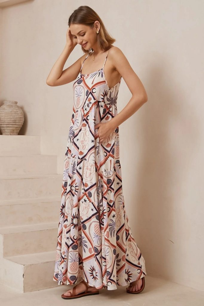 boho maxi sun dress with spaghetti straps