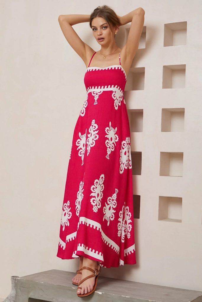 magenta boho fashion spaghetti strap sun dress