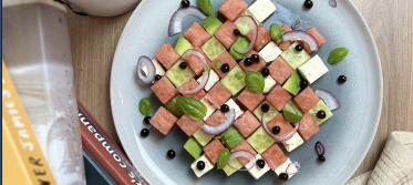 watermelon feta cucumber checkerboard salad