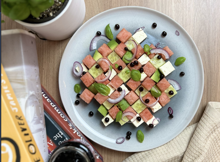 watermelon feta cucumber checkerboard salad