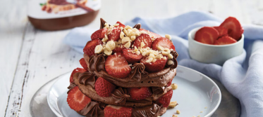 Nutella protein pancakes with strawberries